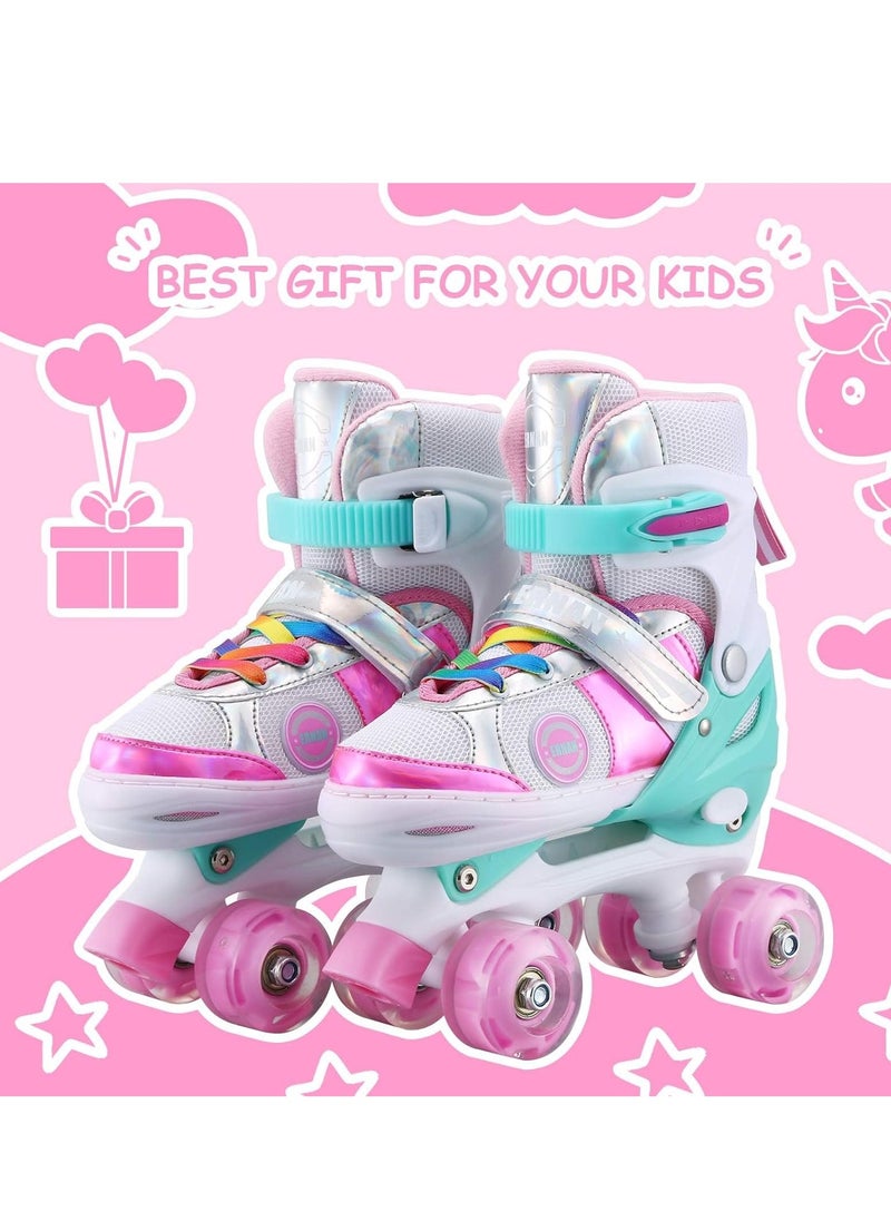 Generic Girls Roller Skates for Kids Children todders Beginner 4 Size Adjustable for Ages 3-8 or 6-12 Years Old Girls with Light Up Wheels and Colorful Shoelaces  - Image 2