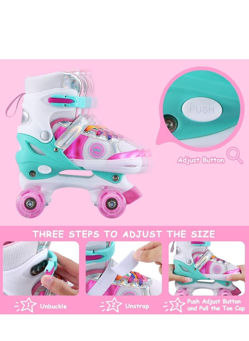 Generic Girls Roller Skates for Kids Children todders Beginner 4 Size Adjustable for Ages 3-8 or 6-12 Years Old Girls with Light Up Wheels and Colorful Shoelaces  - Image 4