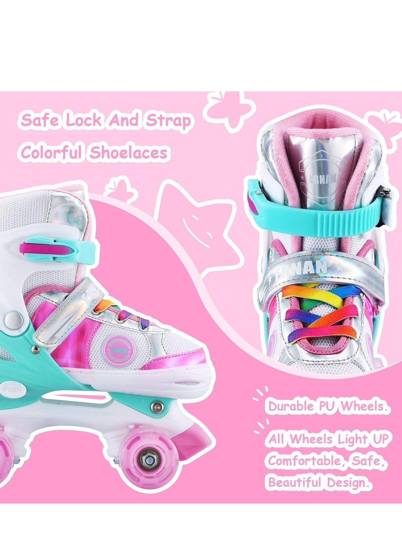 Generic Girls Roller Skates for Kids Children todders Beginner 4 Size Adjustable for Ages 3-8 or 6-12 Years Old Girls with Light Up Wheels and Colorful Shoelaces  - Image 3