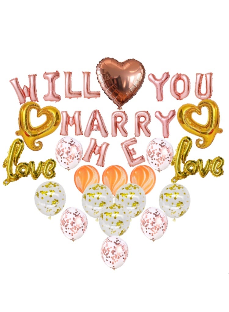 مجموعة لافتات بالونات من رقائق معدنية بعبارة "هل تتزوجيني؟" - تتضمن رسائل حب ذهبية، ورقائق معدنية على شكل قلب، وبالونات كونفيتي، لمناسبات الزواج، وعيد الحب، والذكرى السنوية، وحفلات الزفاف. - Image 1