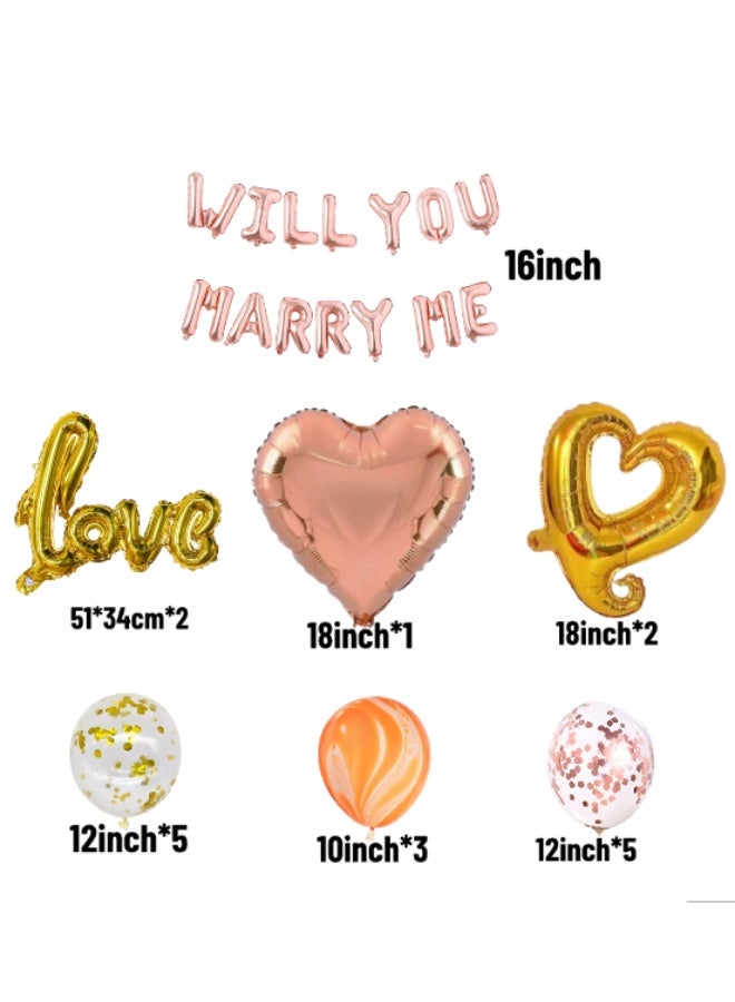 مجموعة لافتات بالونات من رقائق معدنية بعبارة "هل تتزوجيني؟" - تتضمن رسائل حب ذهبية، ورقائق معدنية على شكل قلب، وبالونات كونفيتي، لمناسبات الزواج، وعيد الحب، والذكرى السنوية، وحفلات الزفاف. - Image 2