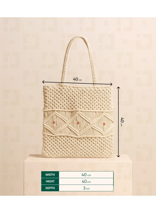 HMK CRAFTS شنطة كروس مكرمية يدوية  بخرز خشبي بوهيمي. - Image 3