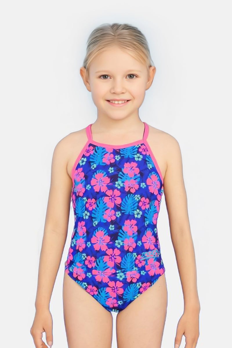 ZOGGS Kids Girl Floral Print Sleeveless One Piece Swimsuit, Multicolor - Image 1