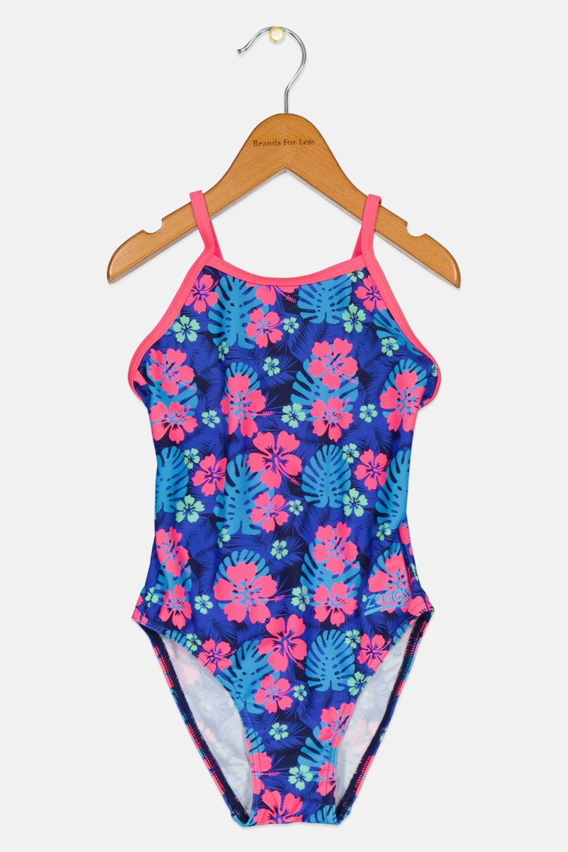 ZOGGS Kids Girl Floral Print Sleeveless One Piece Swimsuit, Multicolor - Image 2