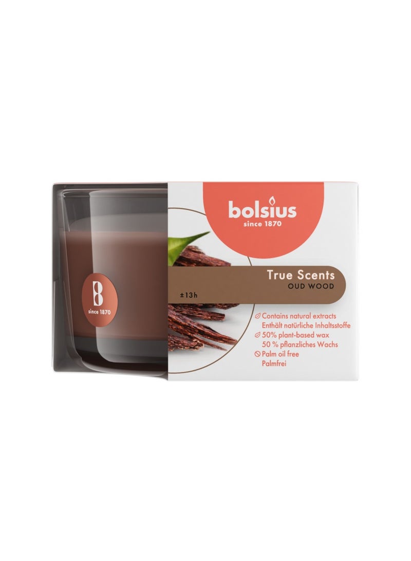 True Scents Oud Wood Candle In Glass