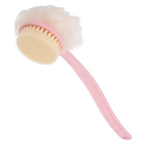 SOLEGLOW 2-in-1 Bath Brush with Bristles & Loofah, Curved Long Handle Back Scrubber for Wet or Dry Use - Soft Body Shower Brush for Men, Women, Boys, Girls, & Children - Image 1