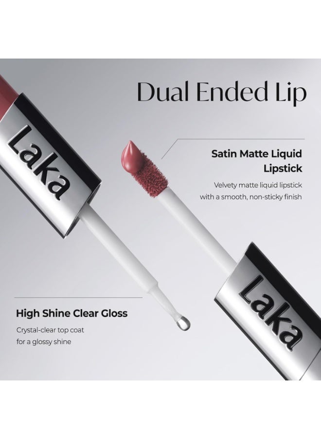 Laka Perfect Twin Lip - Dual-Ended Matte Liquid Lipstick & Clear Gloss | Transfer Proof Color | High Pigmented Lightweight Non-Sticky| #909 Guilty Mauve - Image 4