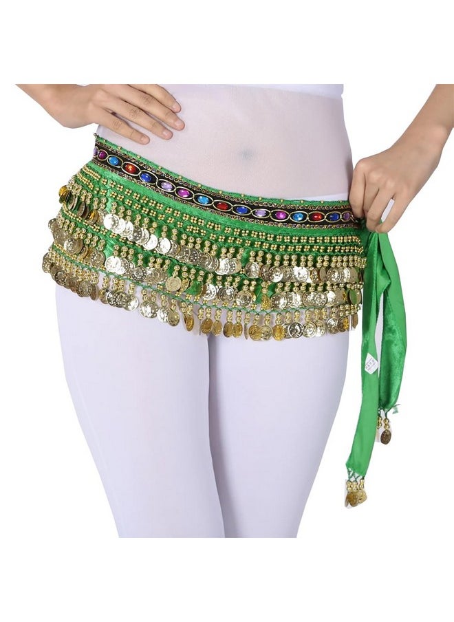 فانسي دريسويل وشاح خصر للرقص الشرقي من FancyDressWale مع عملات ذهبية للنساء والفتيات (أخضر ممتاز)  - Image 1