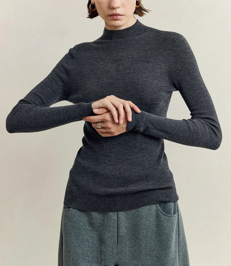 Multicolor B Hoard German Yangtze 48/2S TEC Machine Washable Wool Shimadzu Seamless Knitwear Pencil gray [half turtleneck]