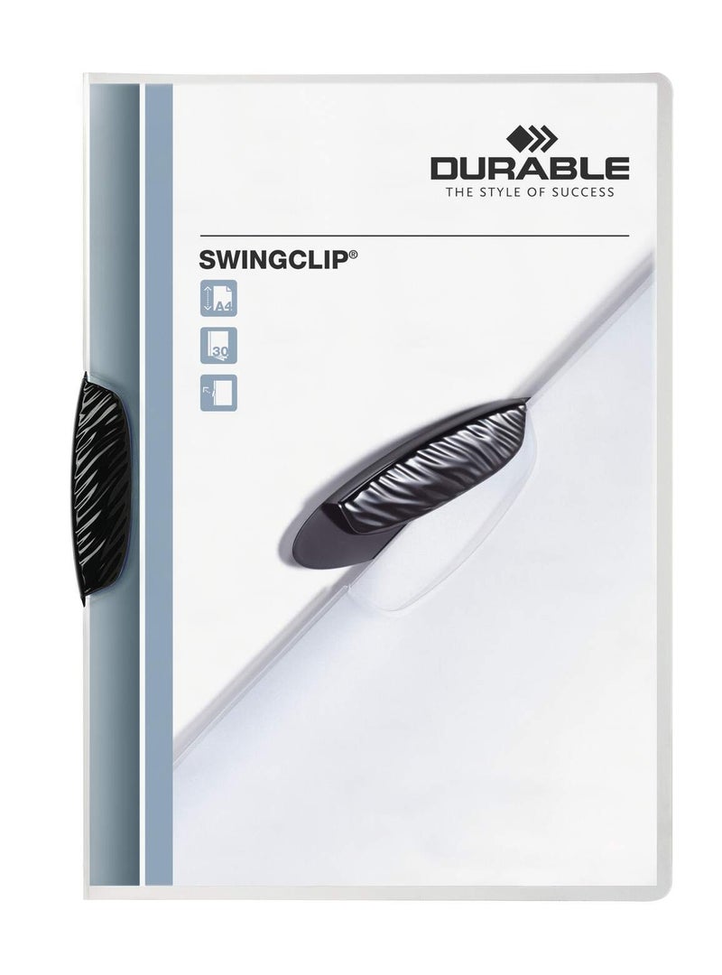 Durable SWINGCLIP® Clip Folder 30 A4 Transparent, Secure 30-Sheet Polypropylene File Folder with Elliptical Swivel Clip for Easy Handling | A4 Document Protection, No Punching Needed - Image 1