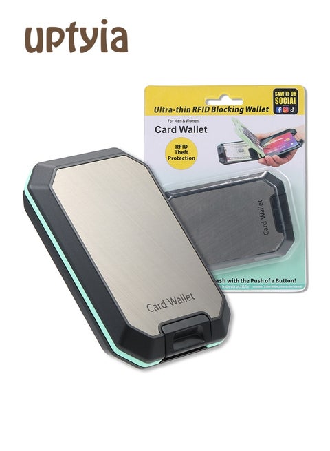 Slim Mint Wallet Leather Edition Ultra-Thin RFID-Blocking, AS-SEEN-ON-TV, ID Theft Protection, Easy to Carry, Reach Cards & Cash with a Touch of a Button, Aluminum Outer Shell, Crush-Resistant