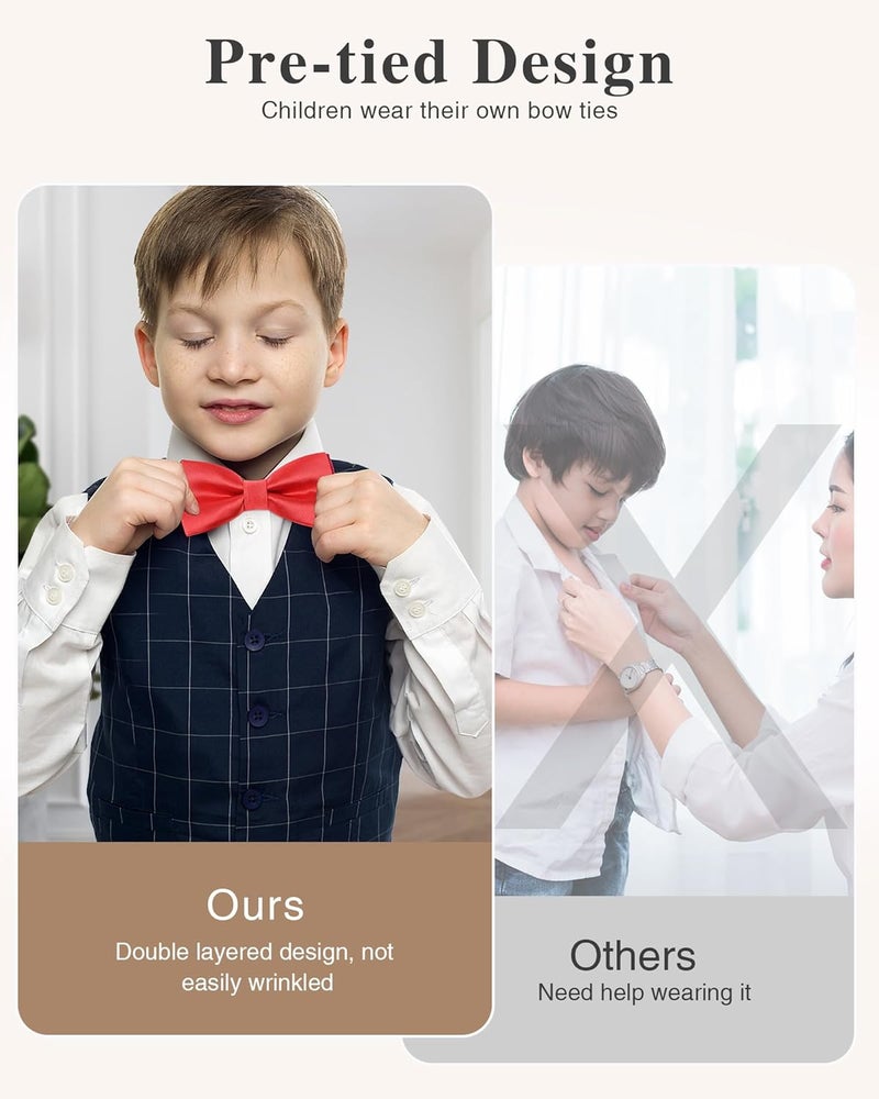 Kajeer Kids Bow Tie, Boy Bow Ties Pre-tied Silk 100% Classic Solid Adjustable Girls Neck Bowtie for Wedding Party - Image 5