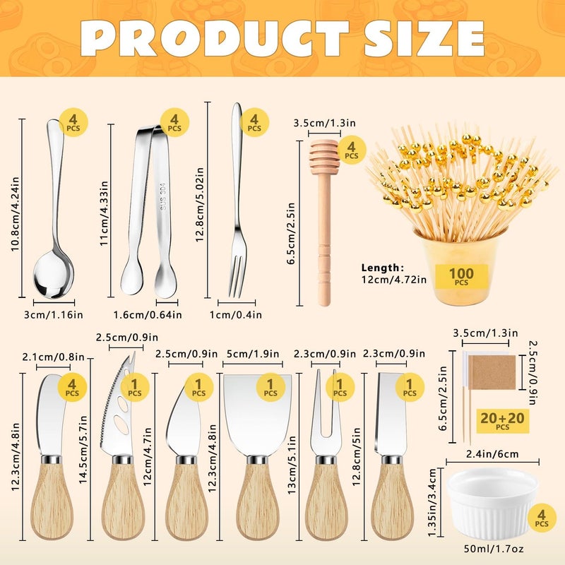 Mlurcu Charcuterie Boards Accessories Charcuterie Utensils 169Pcs Cheese Spreader Knife Set Small Serving Tongs Forks and Spoons Dipping Bowls Honey Dipper Toothpick Flags Cocktail Picks for Appetizers - Image 2