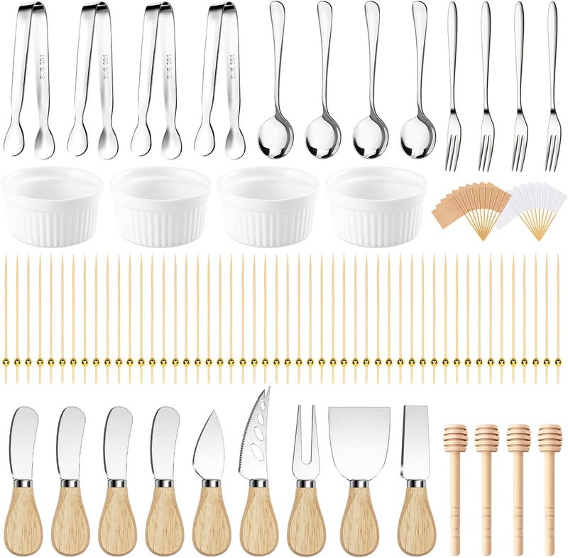 Mlurcu Charcuterie Boards Accessories Charcuterie Utensils 169Pcs Cheese Spreader Knife Set Small Serving Tongs Forks and Spoons Dipping Bowls Honey Dipper Toothpick Flags Cocktail Picks for Appetizers - Image 1