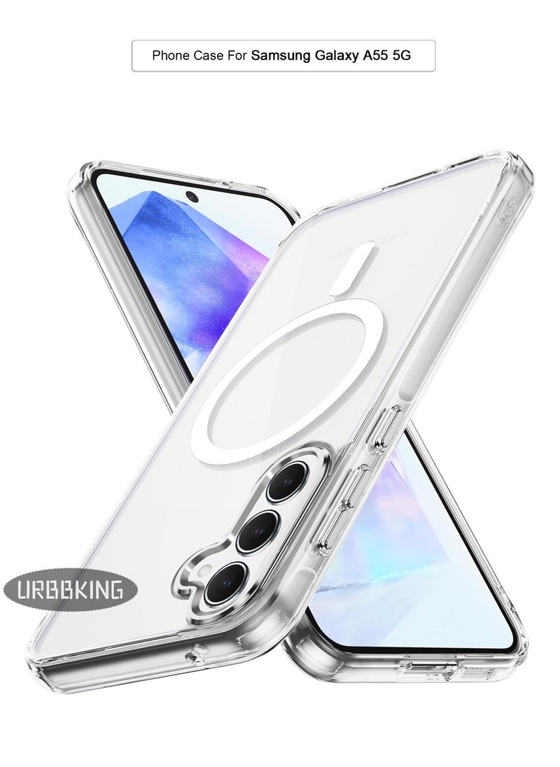 URBBKING For Samsung Galaxy A55 5G Case Hard [Compatible with Magsafe Wireless Charging] Yellowing Resistant Magnetic Cover,Clear  - Image 1