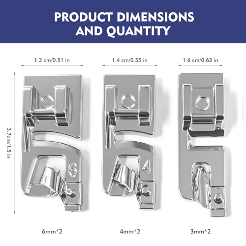 LBCSO 3 Size Rolled Hem Presser Foot Set (3mm,4mm,6mm) - Universal Low Shank Snap-On for Singer, Brother, Janome, Babylock - Sewing Machine Supplies Rolled Hemmer Foot,Multifunctional Household Accessories - Image 2