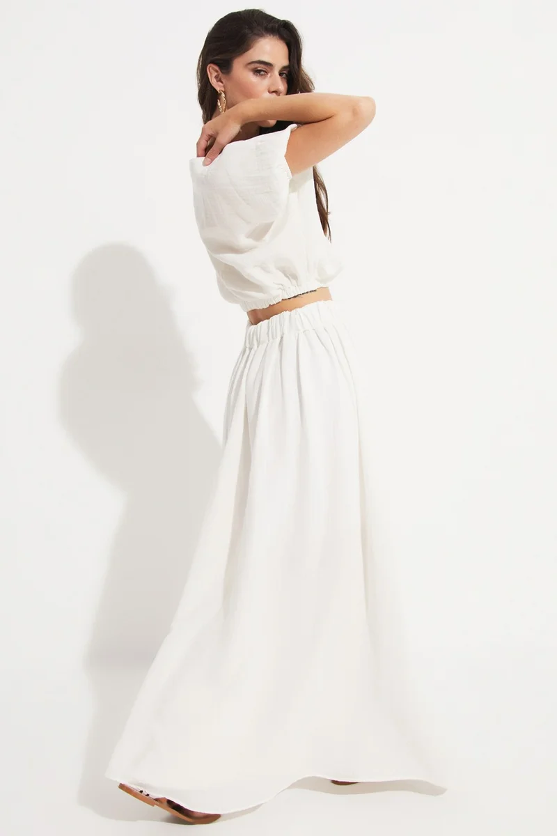 جون Women's 100% Cotton Elastic Waist Slit Detail Skirt
