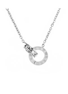 Generic Roman double-ring diamond-inlaid pendant titanium steel necklace. 