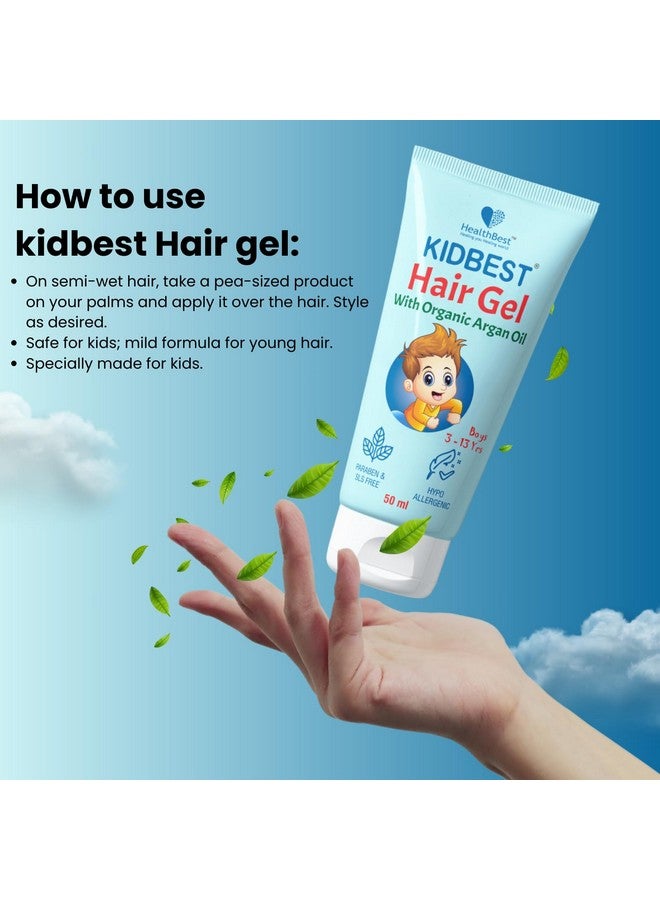 HealthBest Kids Hair Styling Gel - 50 Ml - Organic Coconut Aloe Vera, Moringa, Argan & Kertine - Tear & Paraben Free - Enhances Vitamin B5 For Hair Growth & Damage Pack Of 1 - Image 2