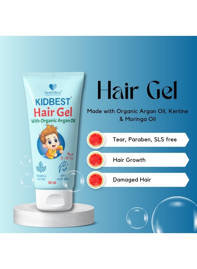 HealthBest Kids Hair Styling Gel - 50 Ml - Organic Coconut Aloe Vera, Moringa, Argan & Kertine - Tear & Paraben Free - Enhances Vitamin B5 For Hair Growth & Damage Pack Of 1 - Image 1