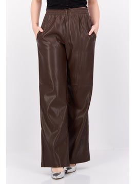 Black Tape Women Regular Fit Plain Wide Leg Pants, Chocolate Brown  - Image 1