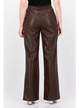 Black Tape Women Regular Fit Plain Wide Leg Pants, Chocolate Brown  - Image 3