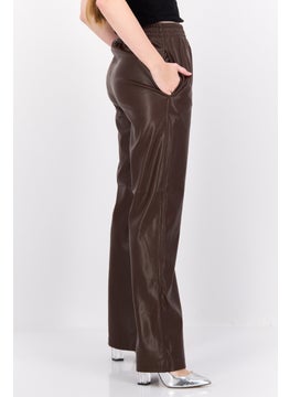 Black Tape Women Regular Fit Plain Wide Leg Pants, Chocolate Brown  - Image 2
