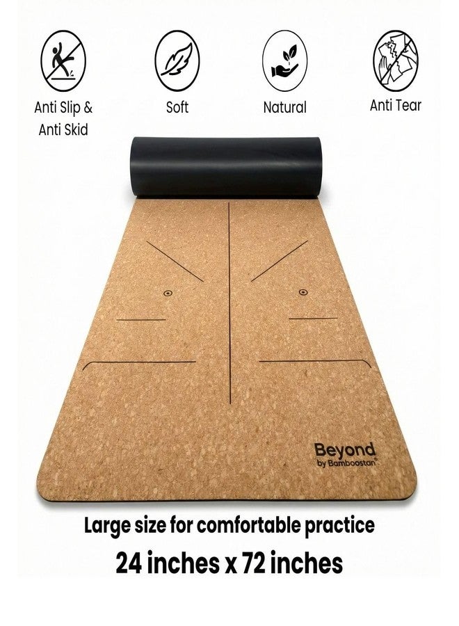 Bamboostan Cork Yoga Alignment Mat | Natural Cork | Anti-Slip | 61 cm x 183 cm | Non-Slip Grip | Anti Skid Base | Anti-Tear Durable Surface | Pilates | Stretching & Home Workouts - Image 2