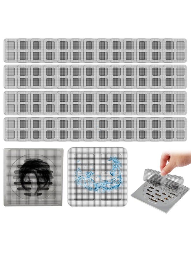 Pretwad 100 Pack Disposable Shower Drain Hair Catcher - 4x4 Inch Bath Tub Drain Hair Catcher Mesh Stickers, Hairs Catchers Shower Drain Cover for Bathroom Tub Kitchen Sink Showers Drains Cover Hairs Stopper - Image 1