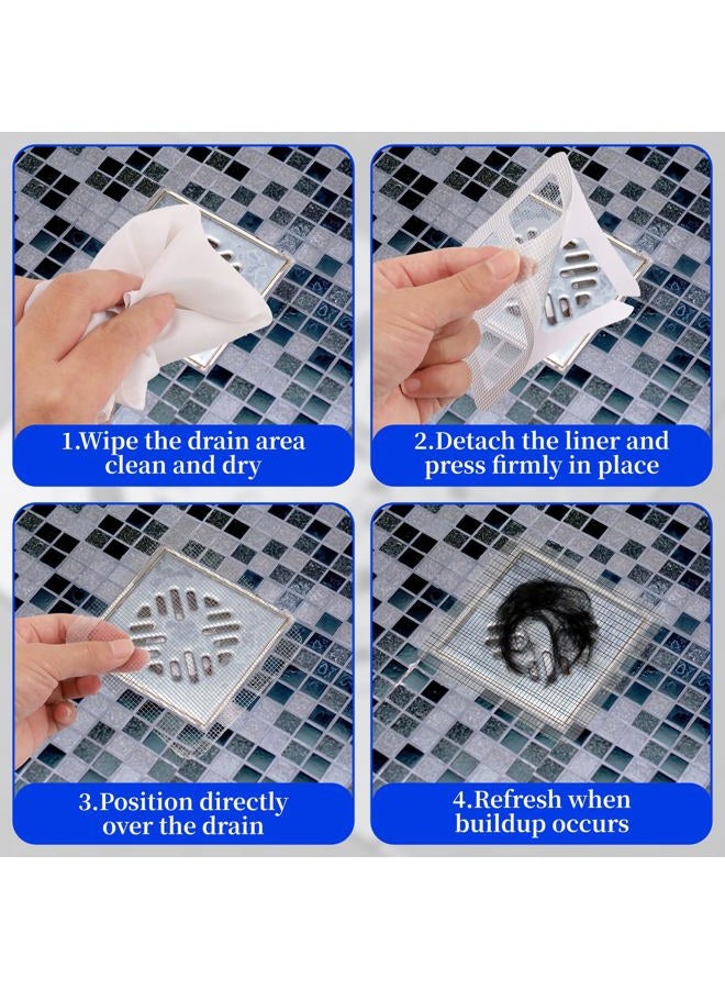 Pretwad 100 Pack Disposable Shower Drain Hair Catcher - 4x4 Inch Bath Tub Drain Hair Catcher Mesh Stickers, Hairs Catchers Shower Drain Cover for Bathroom Tub Kitchen Sink Showers Drains Cover Hairs Stopper - Image 5