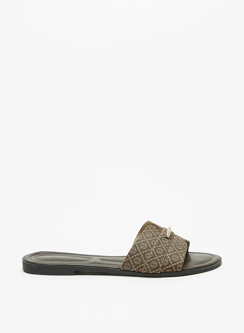 Flora Bella By Shoexpress Womens All Over Monogram Print Slip On Slide Sandals
