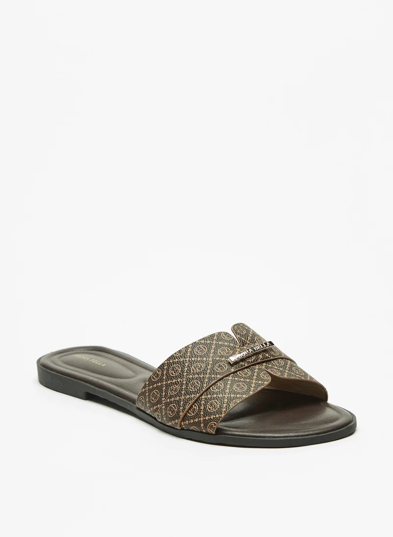 Flora Bella By Shoexpress Womens All Over Monogram Print Slip On Slide Sandals