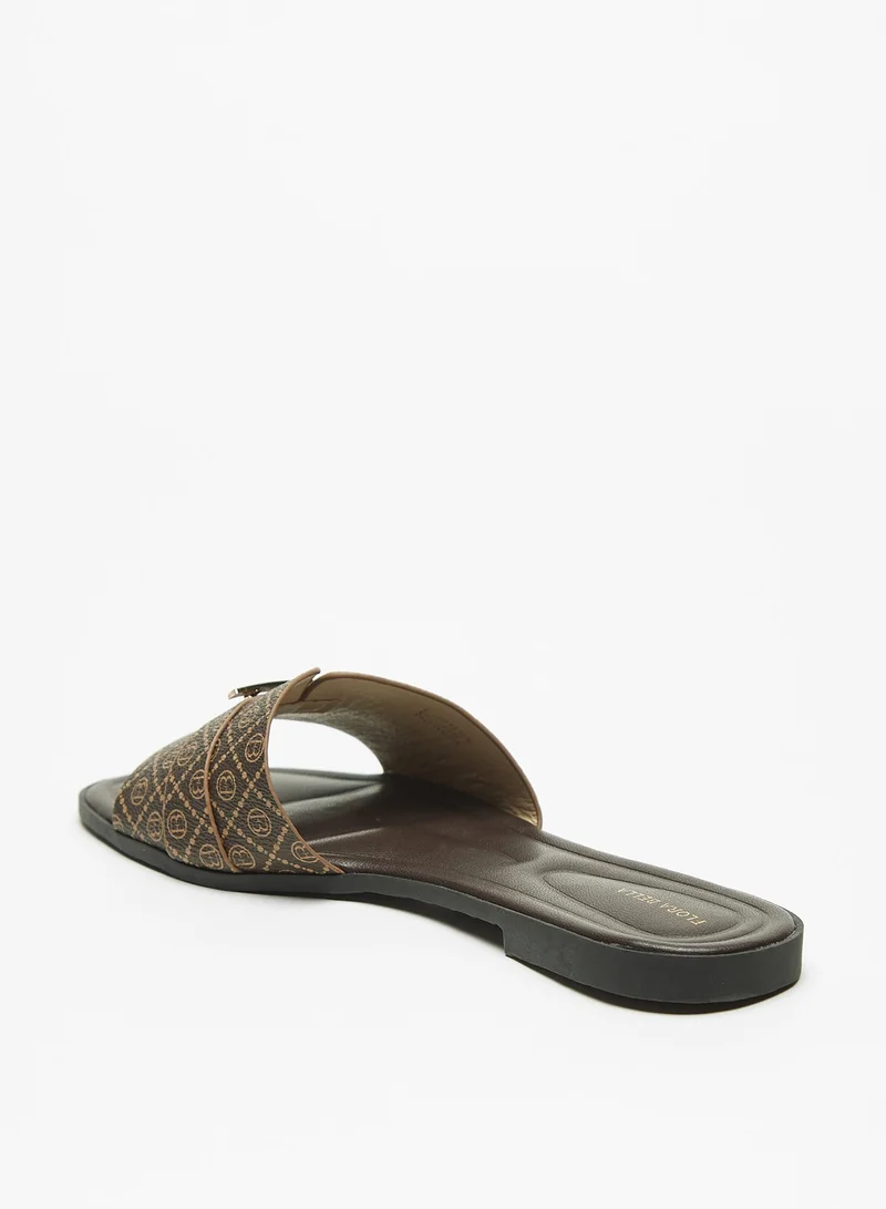 Flora Bella By Shoexpress Womens All Over Monogram Print Slip On Slide Sandals