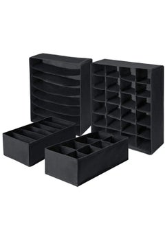 Y&D Bra Organiser Upgrade Sturdy Collapsible Drawer Divider for Socks Panties Ties Clothing Storage Drawers Set of 4 Black  - Image 1