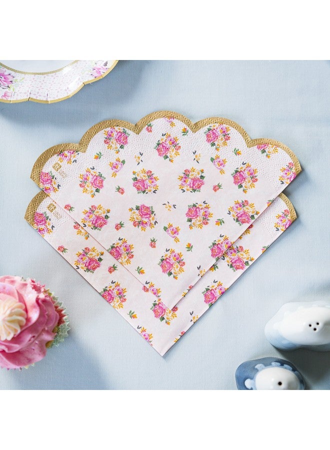 Talking Tables Truly Scrumptious Scalloped Floral Paper Table Napkins for a Tea Party, Pink (20 Pack) - Image 2
