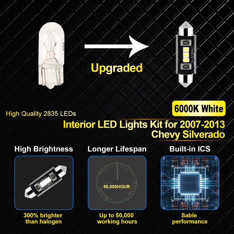 EASY EAGLE 12Pcs Super Bright LED Interior Lights, 6000k White Bulb Kit for Chevy Silverado 2007 2008 2009 2010 2011 2012 2013 All Models Light Accessories+Install Tool - Image 4