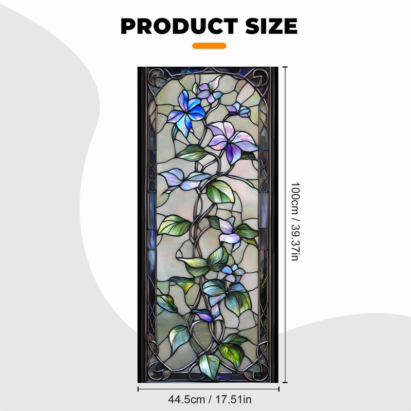 BVBOX Floral Window Privacy Film Stained Glass Style Static Cling Sparkle Windows Sticker Non Adhesive Privacy Film Reusable Decorative for Room 17.5 x 39.3in - Image 2