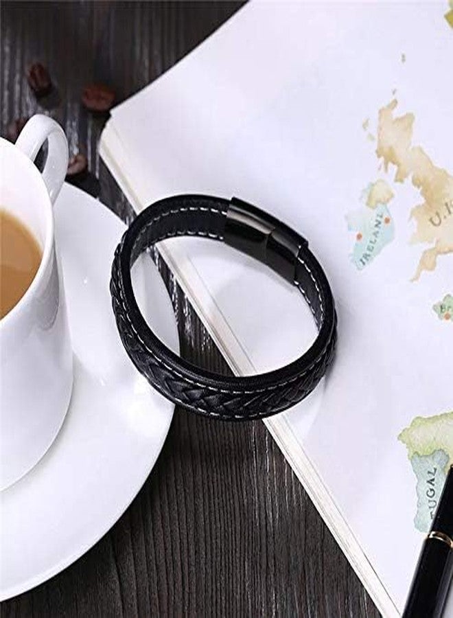 VIEN Unisex Bracelet Braided Leather with Stainless Steel Magnetic Clasp Men's Stylish Fashion Leather Bracelet - Image 5