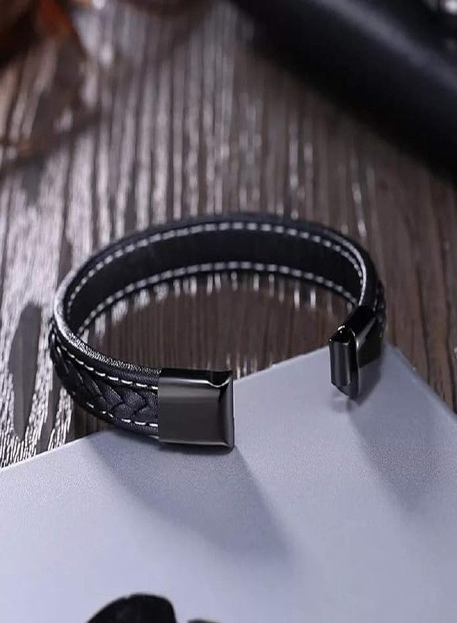 VIEN Unisex Bracelet Braided Leather with Stainless Steel Magnetic Clasp Men's Stylish Fashion Leather Bracelet - Image 4
