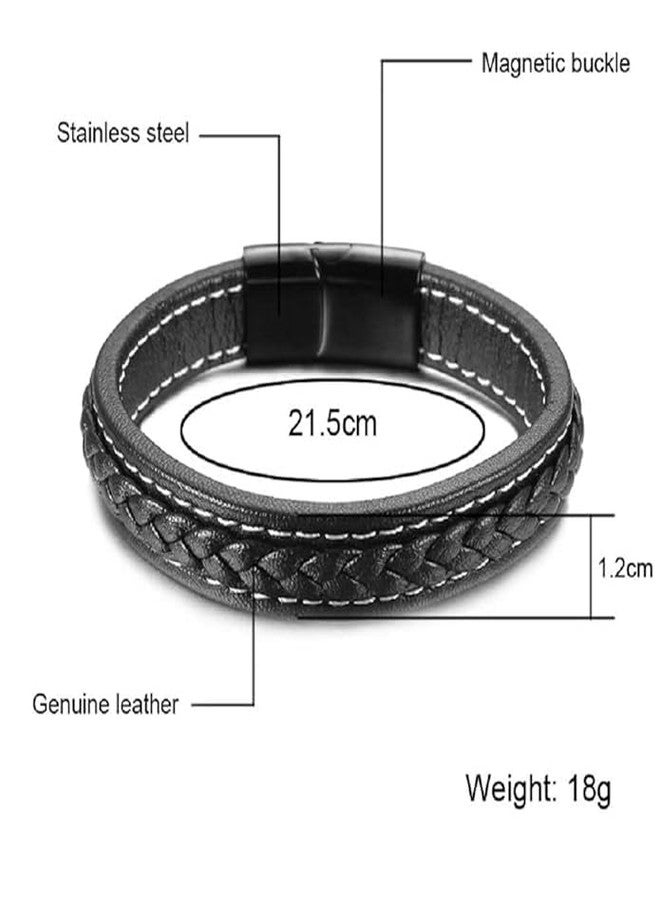 VIEN Unisex Bracelet Braided Leather with Stainless Steel Magnetic Clasp Men's Stylish Fashion Leather Bracelet - Image 3