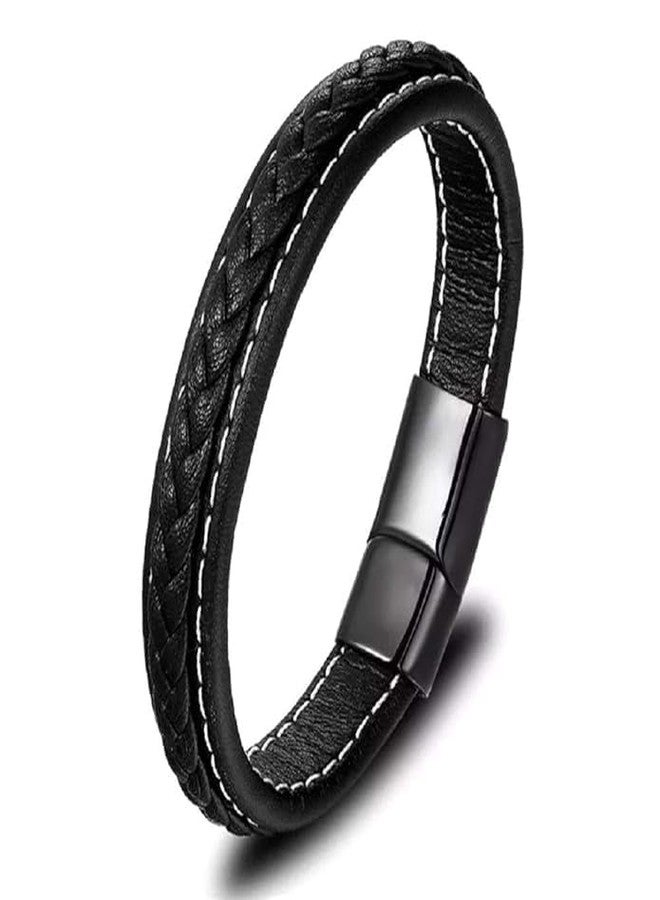 VIEN Unisex Bracelet Braided Leather with Stainless Steel Magnetic Clasp Men's Stylish Fashion Leather Bracelet - Image 1