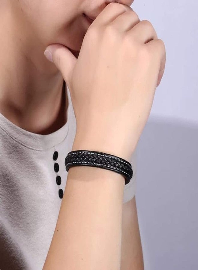 VIEN Unisex Bracelet Braided Leather with Stainless Steel Magnetic Clasp Men's Stylish Fashion Leather Bracelet - Image 2