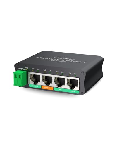 LINOVISION 4 Ports Mini Solar PoE Switch Works Directly with DC12V or DC24V Batteries Provide 2 PoE Ports 1 High PoE Port for Big PTZ Cameras and 1 Passive 24V PoE Port for Bridge - Image 1
