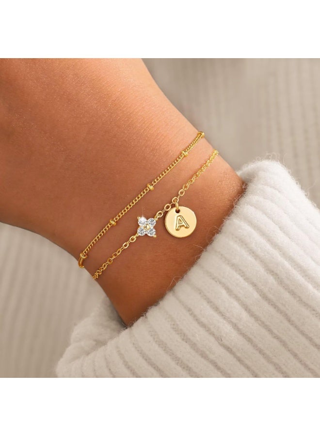 Dainty Four Leaf Clover Bracelet for Teens Women – Trendy Personalized Initial Bracelet for Teen Girls and Women - Image 2