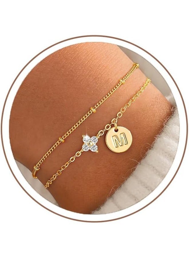 Dainty Four Leaf Clover Bracelet for Teens Women – Trendy Personalized Initial Bracelet for Teen Girls and Women - Image 1