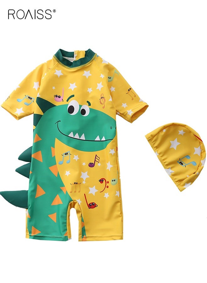 رويس ملابس سباحة أنيقة للأولاد مع قبعة سباحة، ملابس سباحة من قطعة واحدة للأطفال الصغار مع سحاب خلفي، بدلة سباحة سريعة الجفاف مع قبعة سباحة وأنماط رائعة - Image 2