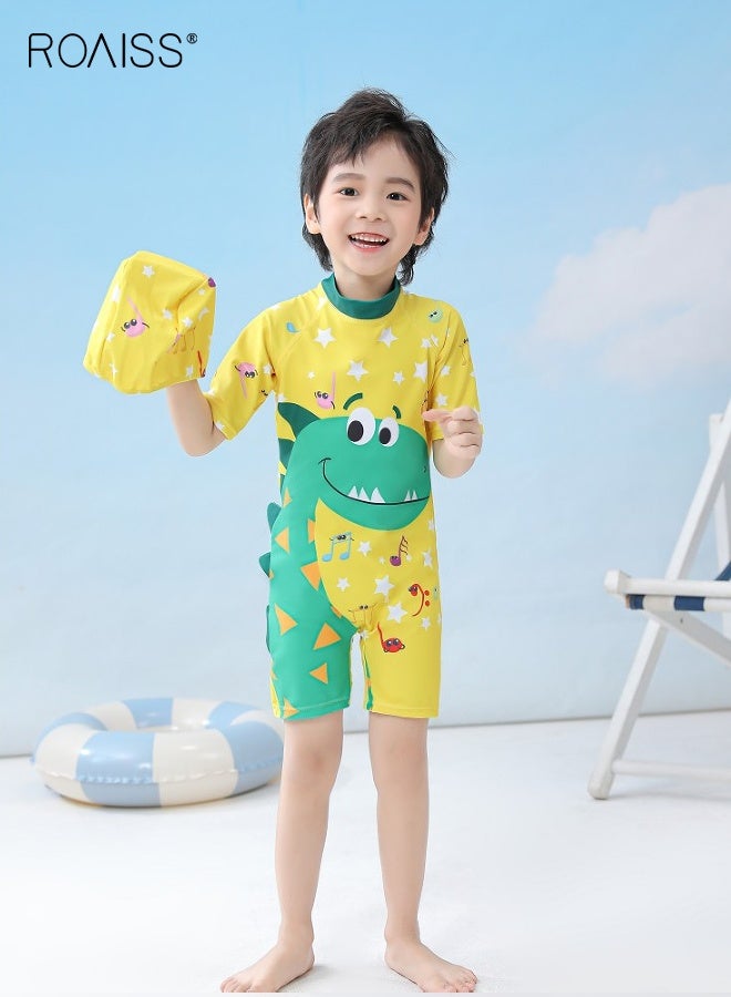 رويس ملابس سباحة أنيقة للأولاد مع قبعة سباحة، ملابس سباحة من قطعة واحدة للأطفال الصغار مع سحاب خلفي، بدلة سباحة سريعة الجفاف مع قبعة سباحة وأنماط رائعة - Image 1