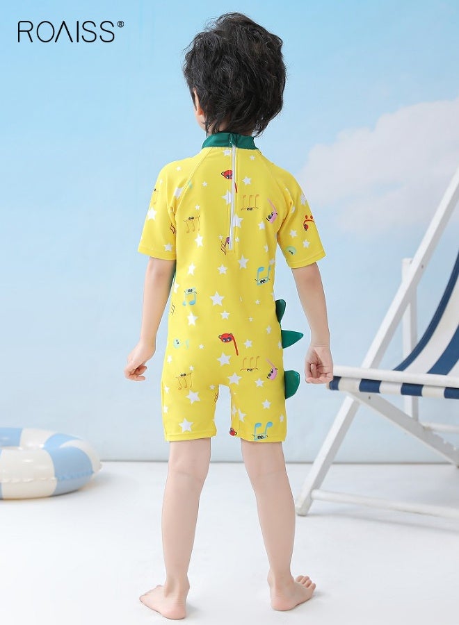 رويس ملابس سباحة أنيقة للأولاد مع قبعة سباحة، ملابس سباحة من قطعة واحدة للأطفال الصغار مع سحاب خلفي، بدلة سباحة سريعة الجفاف مع قبعة سباحة وأنماط رائعة - Image 5