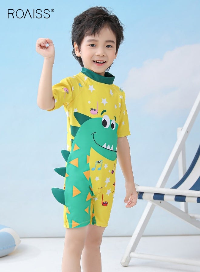 رويس ملابس سباحة أنيقة للأولاد مع قبعة سباحة، ملابس سباحة من قطعة واحدة للأطفال الصغار مع سحاب خلفي، بدلة سباحة سريعة الجفاف مع قبعة سباحة وأنماط رائعة - Image 4