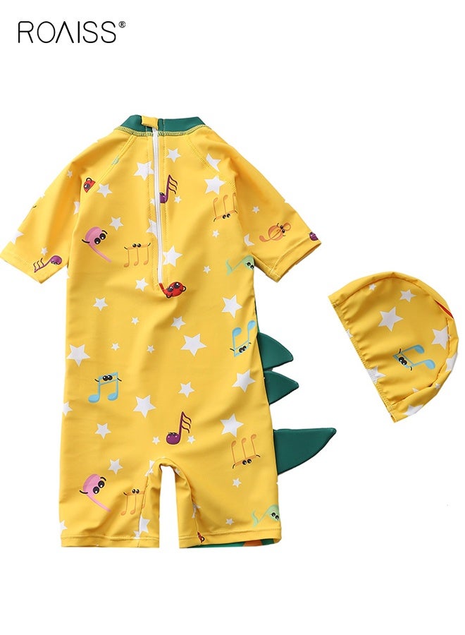 رويس ملابس سباحة أنيقة للأولاد مع قبعة سباحة، ملابس سباحة من قطعة واحدة للأطفال الصغار مع سحاب خلفي، بدلة سباحة سريعة الجفاف مع قبعة سباحة وأنماط رائعة - Image 3